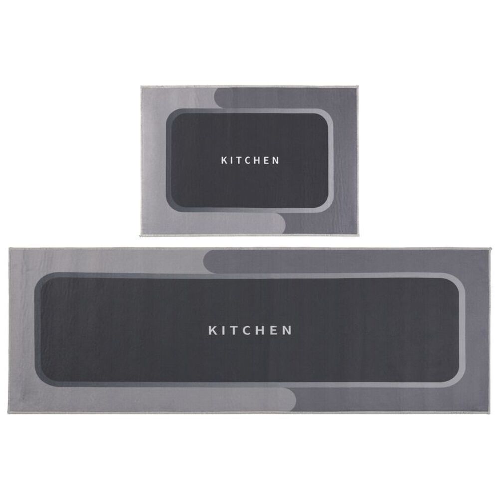 Geometric Kitchen Rug Mats, Set of 2 Pieces 20" x 32" + 20" x 63" Light Grey